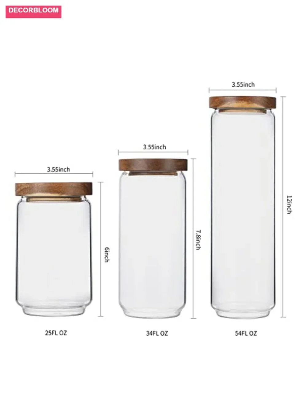 Glass Storage Jars with Wood Lid, Set of 5 Airtight Containers for Kitchen